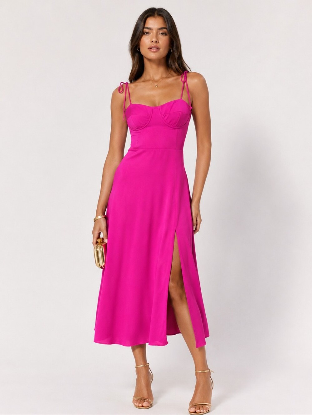 Bardot Tie Shoulder Midi Dress Size 4 Hot Pink EUC